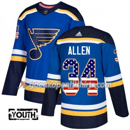 St. Louis Blues Jake Allen 34 Adidas 2017-2018 Blauw USA Flag Fashion Authentic Shirt - Kinderen